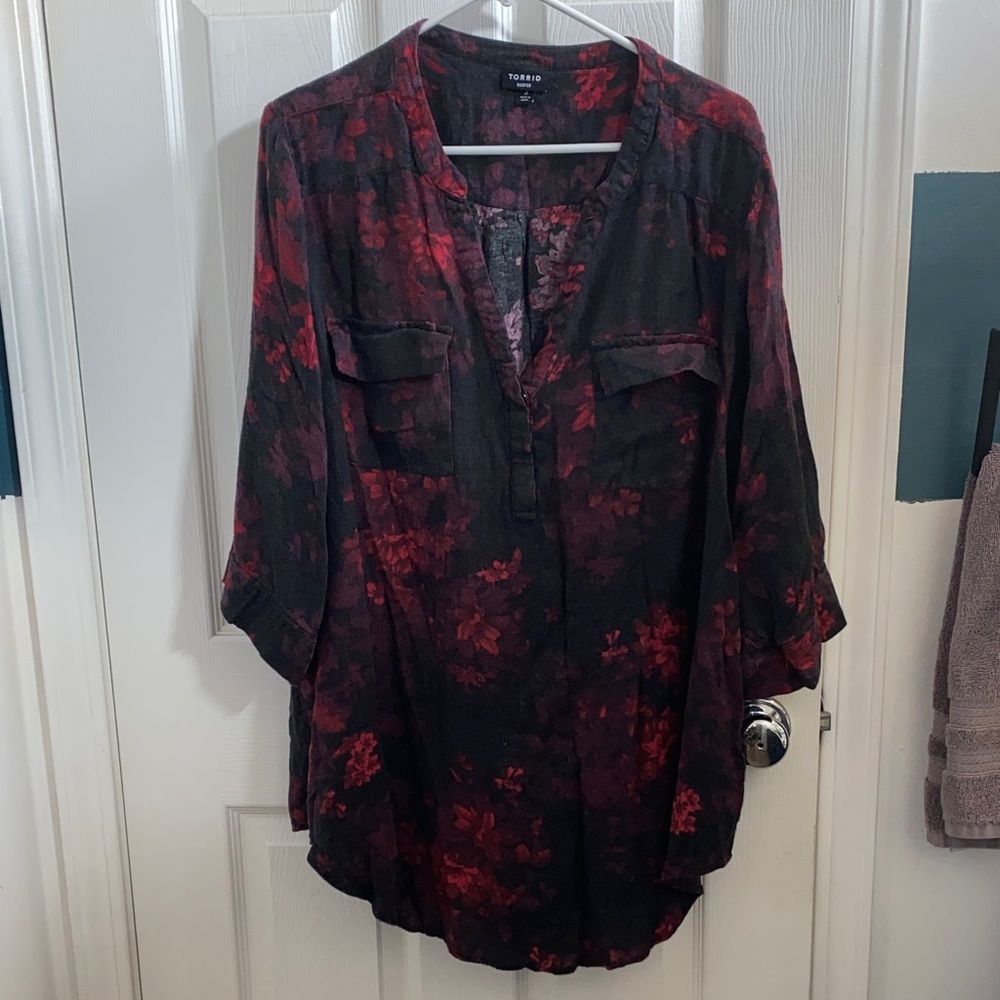 Torrid Black and Red Floral Blouse